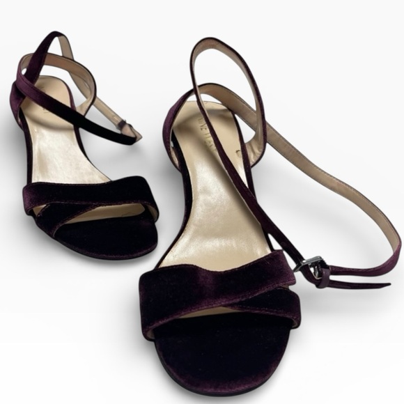 Nine West Plum Velvet Ankle Strap Wedge Heels Wedding Guest Size 7 - Picture 5 of 8